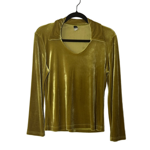 Luxurious Velvet Long Sleeve Top in chartreuse